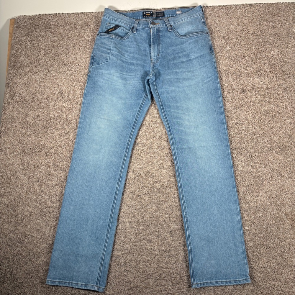 Ariat Rebar M4 Relaxed Straight Jeans Mens 32x34 Light Wash Blue Workwear